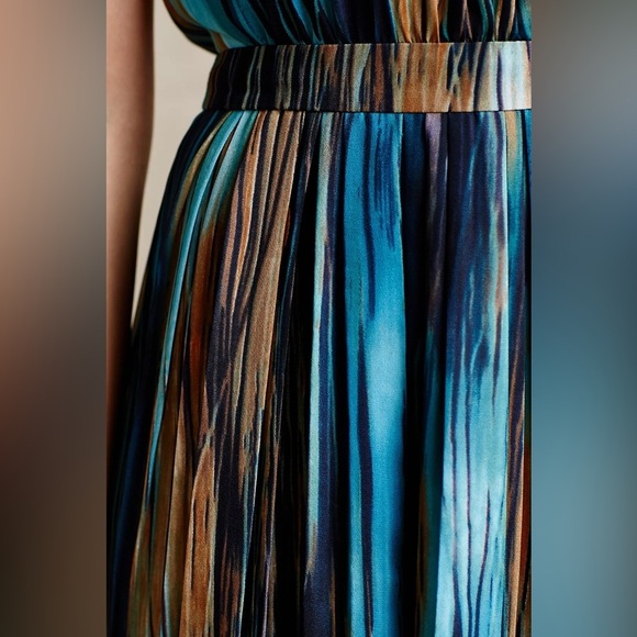 Anthropologie Paper Crown Women’s Blue and Brown Midi Dress Size 2 - Picture 5 of 16